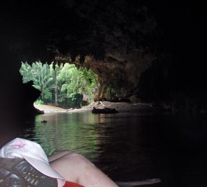Belize cave tubing - inside looking out